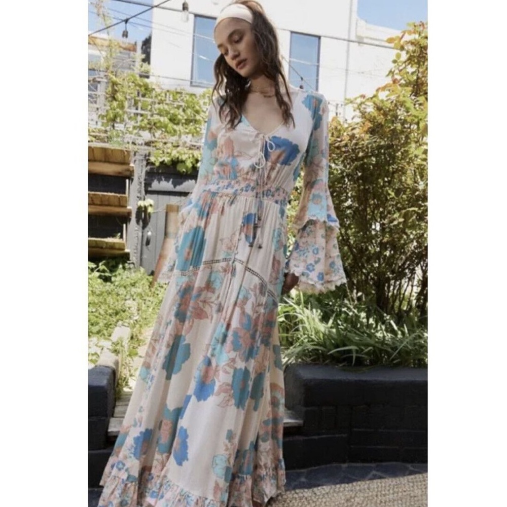Free People Penny Printed Maxi Bodysuit Dress Size Medium New Floral Boho